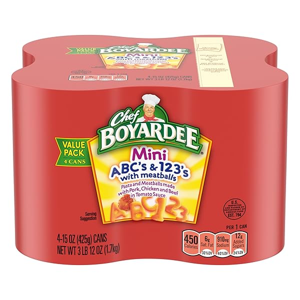 CHEF BOYARDEE MINI ABC’S AND 123’S WITH MEATBALLS, 15 OZ, 4 PACK
