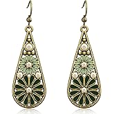JIMARIN Handmade Bohemian Tribal Retro Copper Crystal Teardrop Dangle Drop Earrings National Style Geometry Colorful Enamel Flower Hook Earrings for Women