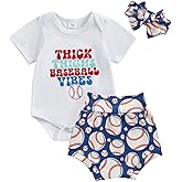 Baby Girl Baseball Outfits Letter Print Short Sleeve Romper Baseball Bummie Shorts Headband Set 3Pcs Summer Outfits