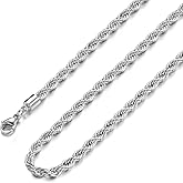 Giftall Mens Stainless Steel Twist Rope Chain Necklace, Stainless Steel Rope Chain Necklace for Men Women