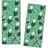 MIEPOS Golf 2 Piece Hand Towels,Ball and Club on Green Background Towel Set,14.5x28in Absorbent Dish Handtowels,Soft,Polyester,Functional Decorative Handtowel for Bathroom,Home Use,Bath,Gifts