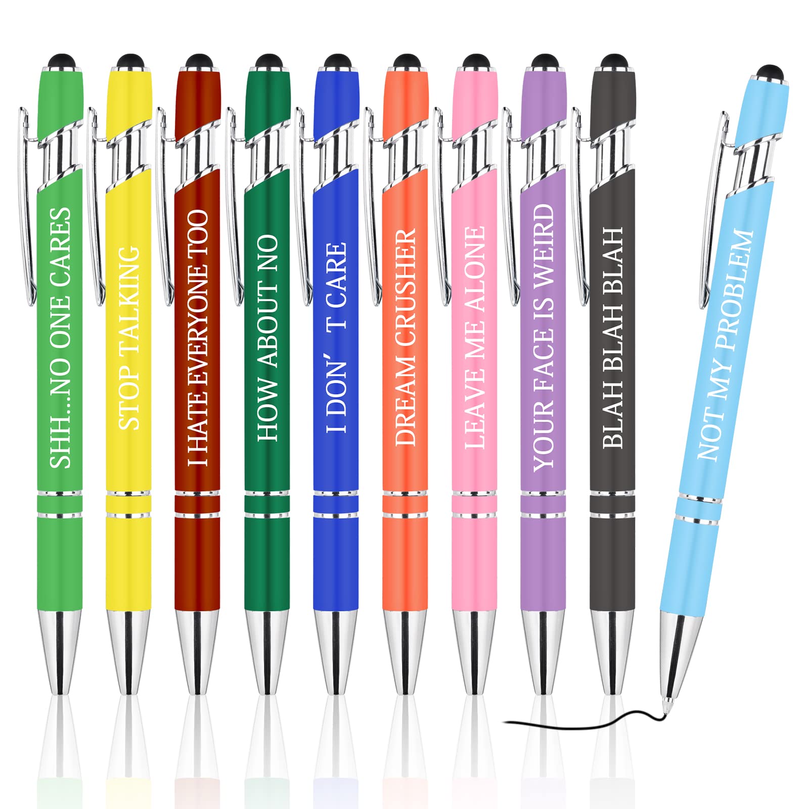 AUAUY Quotes Pens, Inspirational Ballpoint Pens with Stylus Tip Motivational Messages, 10 PCS Inspirational Pen Set Black Ink Pens Encouraging Stylus Pen Gifts for Students