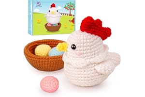 Crochetta Crochet Kit for Beginners, Crochet Starter Kit with Step-by-Step Video Tutorials, Crochet DIY Knitting Supplies for Adults Kids, Cute Hen Chicken with Eggs Crocheting Set(40%+ Yarn)