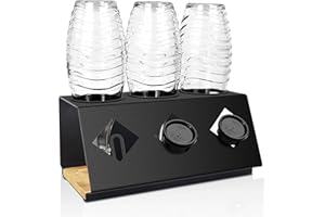 KYONANO Soda Bottle Holder Compatible with Sodastream, Stainless Steel Soda Bottle Stand, Soda Accessories Including Lid Holder, Soda Holder, Dishwasher Safe Dish Drainer for 3 Soda Bottles