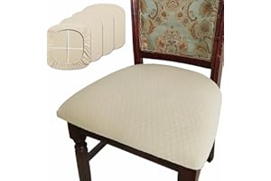 BUYUE Dining Room Chair Seat Covers Set of 4, TPU not Mixed, Friendly Jacquard Fabric Stretch Washable Slipcover for Kitchen Seat Cushions, Beige-4PCS