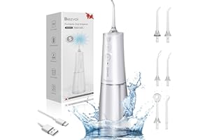 Bezvoi Water Flosser Teeth Pick: 5 Modes Cordless Water Dental Floss 300ML Portable Rechargeable IPX7 Waterproof Electric Water Flossing Cleaning Picks with 6 Jet Tips Oral Irrigator Cleaner, White