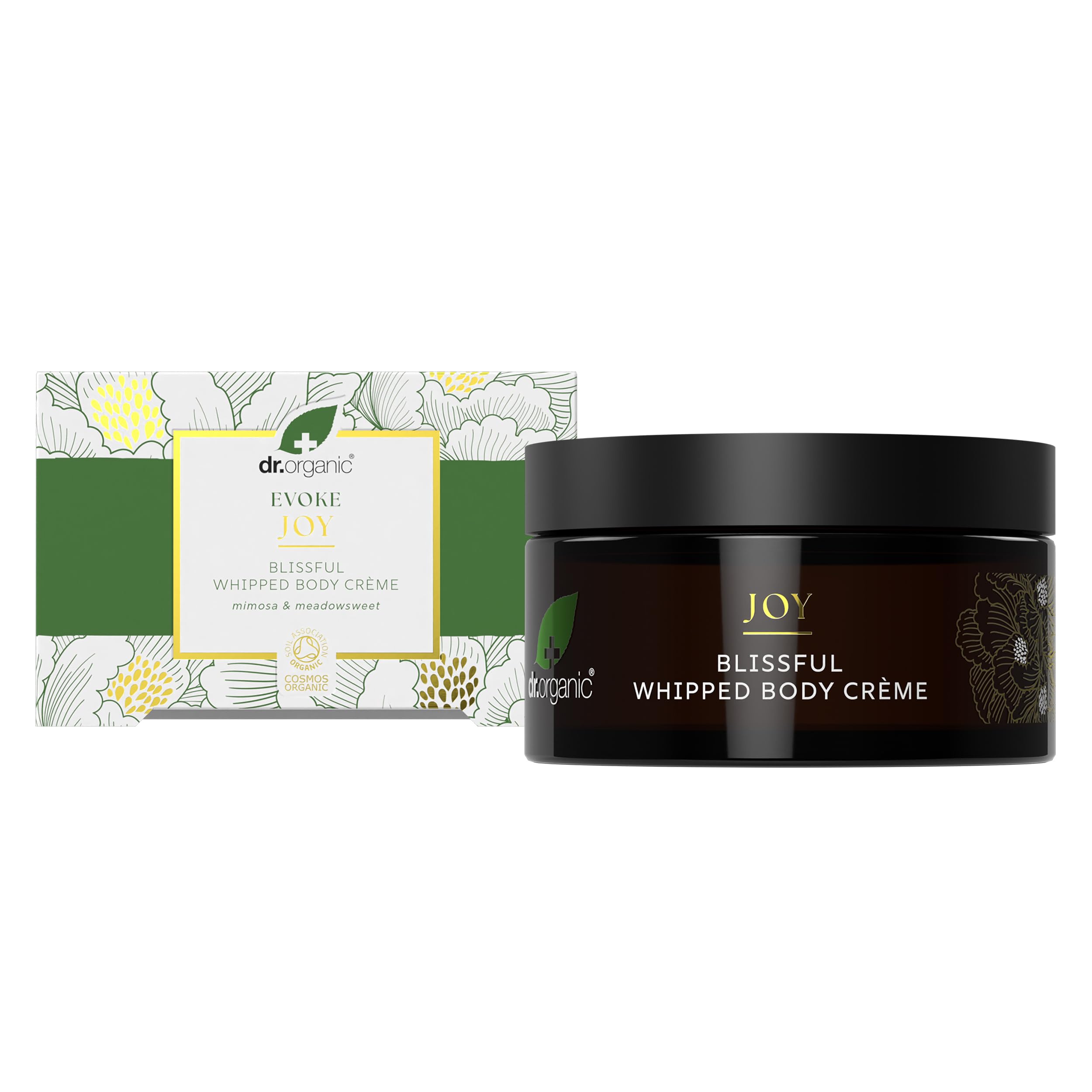 Dr Organic Evoke Joy Blissful Whipped Body Crème, Hydrating Body Cream, 24-Hour Moisturisation, with Mimosa & Meadowsweet, Certified Organic, 200ml