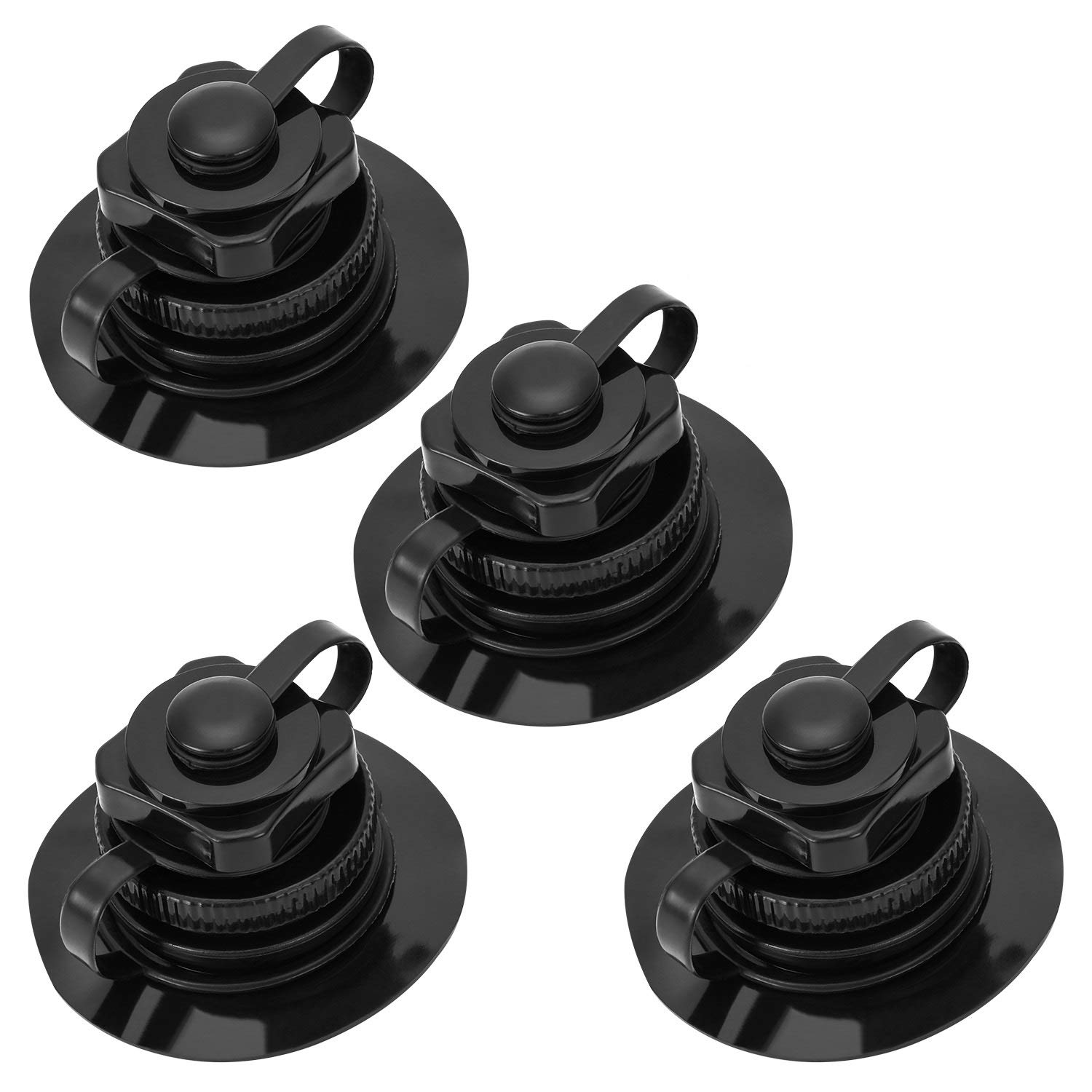 QUKRT 4 Pcs Boston Valve, One-way Universal Fit Air Valve for Rubber Dinghy Raft Kayak Pool Boat Airbeds, Black