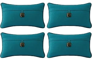 Supdurplus Outdoor Sunbrella Decorative Pillows with Coconut Button Pack of 4, 20" x 12" Outdoor Pillow Set for Couch Bed Throw Patio Sofa, Spectrum Peacock