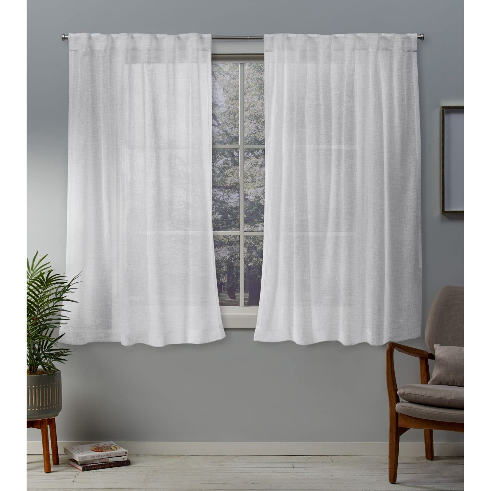 Exclusive Home Curtains Belgian Sheer Hidden Tab Top Panel Pair, White, 50x63, 2 Piece