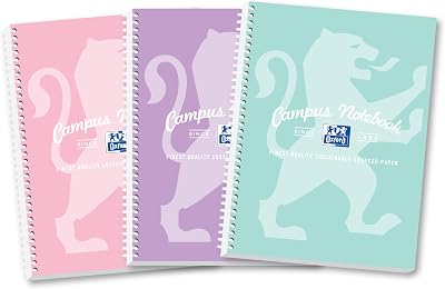 Oxford Campus Pastel A4 Notebooks 140 Pages Wirebound Pack of 3