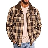 Yousify Mens Sherpa Lined Shirt Jacket Casual Long Sleeve Plaid Shacket Flannel Fleece Full Zip Jacket