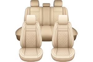 SPEED TREND Car Seat Covers – Premium PU Leather for Ultimate Comfort & Protection, Easy Installation and Universal Fit for Most Cars SUVs Trucks (ST-002 Full Set, TAN)