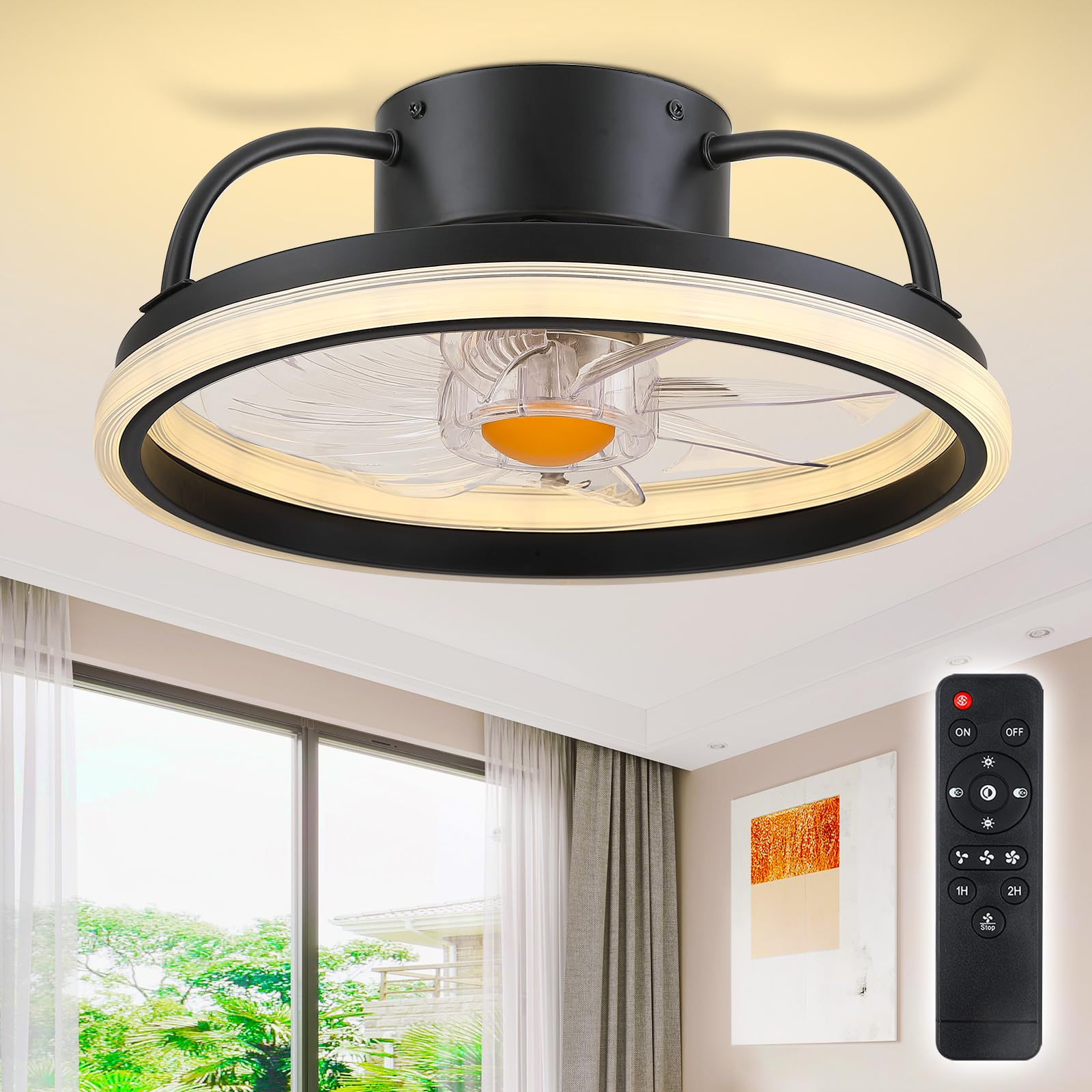 Asyko Ceiling Fans with Lights -Low Profile Modern