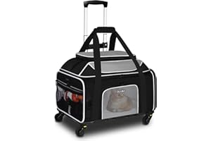 Petskd Top-Expandable Pet Carrier with Wheels 19x13x9 Inches Southwest Allegiant Airlines Approved, Soft-Sided Carrier for Small Dog Under 12 lbs and Large Cat Under 15 lbs(Black)