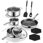 11-Piece Hybrid Stainless Steel Cookware Set, Non Stick Pots and Pans | PFOA Free | Non-Toxic | Induction Compatible | Frying Pans, Saute Pan, Saucepans &amp; Stock Pot
