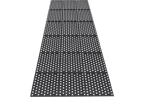 GOCEZIA 82.6"x35.4" Commercial Rubber Drainage Mat Anti-Fatigue Rubber Mat Roll Heavy Duty Kitchen Non-Slip Floor Matting wit