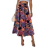 Magritta Women's Print Midi Skirt with Pocket Elastic High Waist 2026 Trendy A-Line Bohe Leopardr Swing Skirts for Women