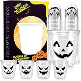 Xuelimei 12oz Halloween Disposable Plastic Cups-Pumpkin Disposable Happy Halloween Clear Cups with 5 Styles for Coffee, Beer, Drinks, Ice Cream, Snacks (50)