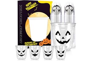 Xuelimei 12oz Halloween Disposable Plastic Cups-Pumpkin Disposable Happy Halloween Clear Cups with 5 Styles for Coffee, Beer, Drinks, Ice Cream, Snacks (50)