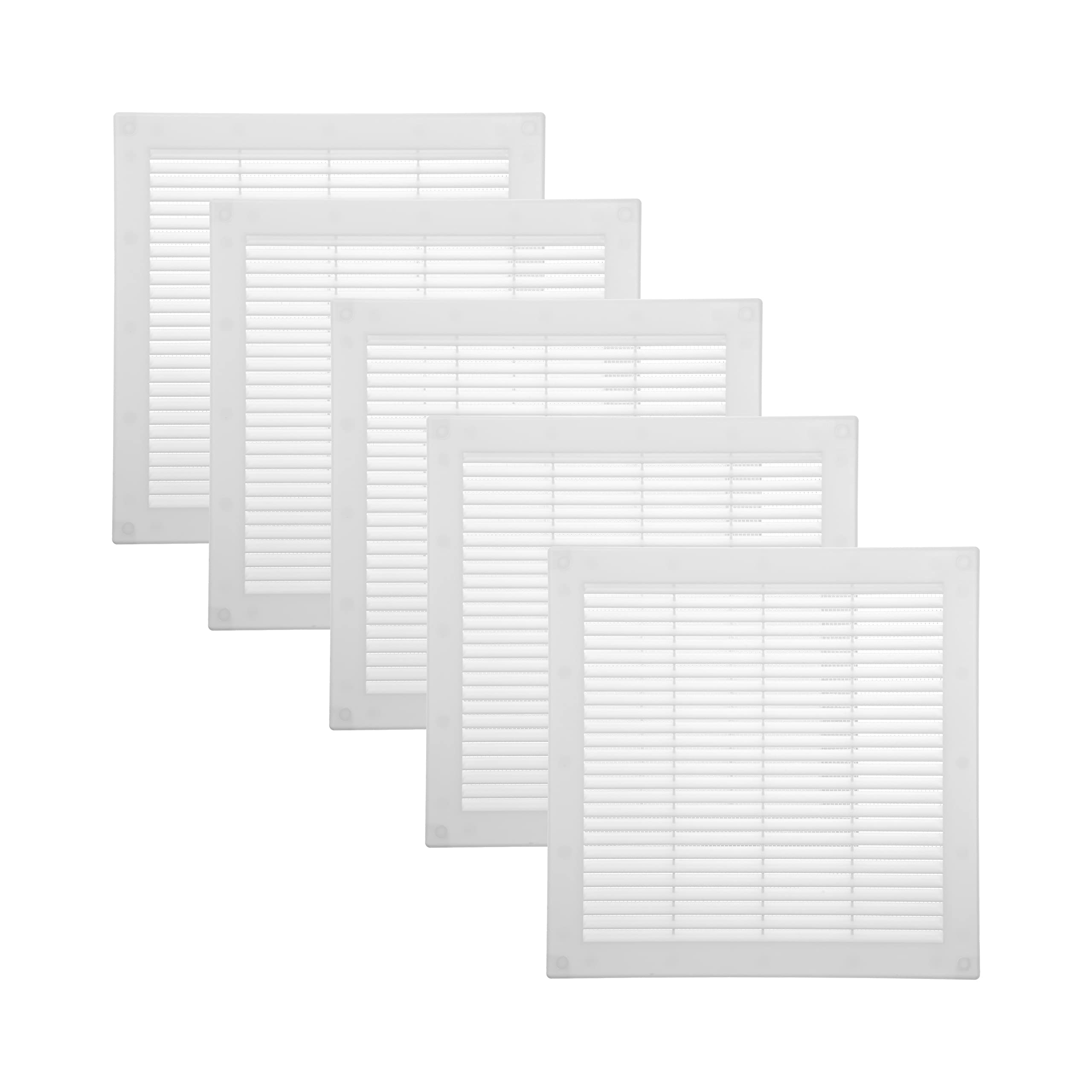 Vent Systems 300 x 300 mm / 12'' x 12'' Inch White Soffit Vent Cover - Pack of 5 - Flat Square Air Vent Louver - Grille Cover - Built-in Insect Screen - HVAC Vents for Bathroom, Home Office, Kitchen