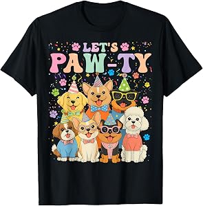 Dog Mom Birthday Dog Bday Boy Girl Let's Pawty Birthday T-Shirt
