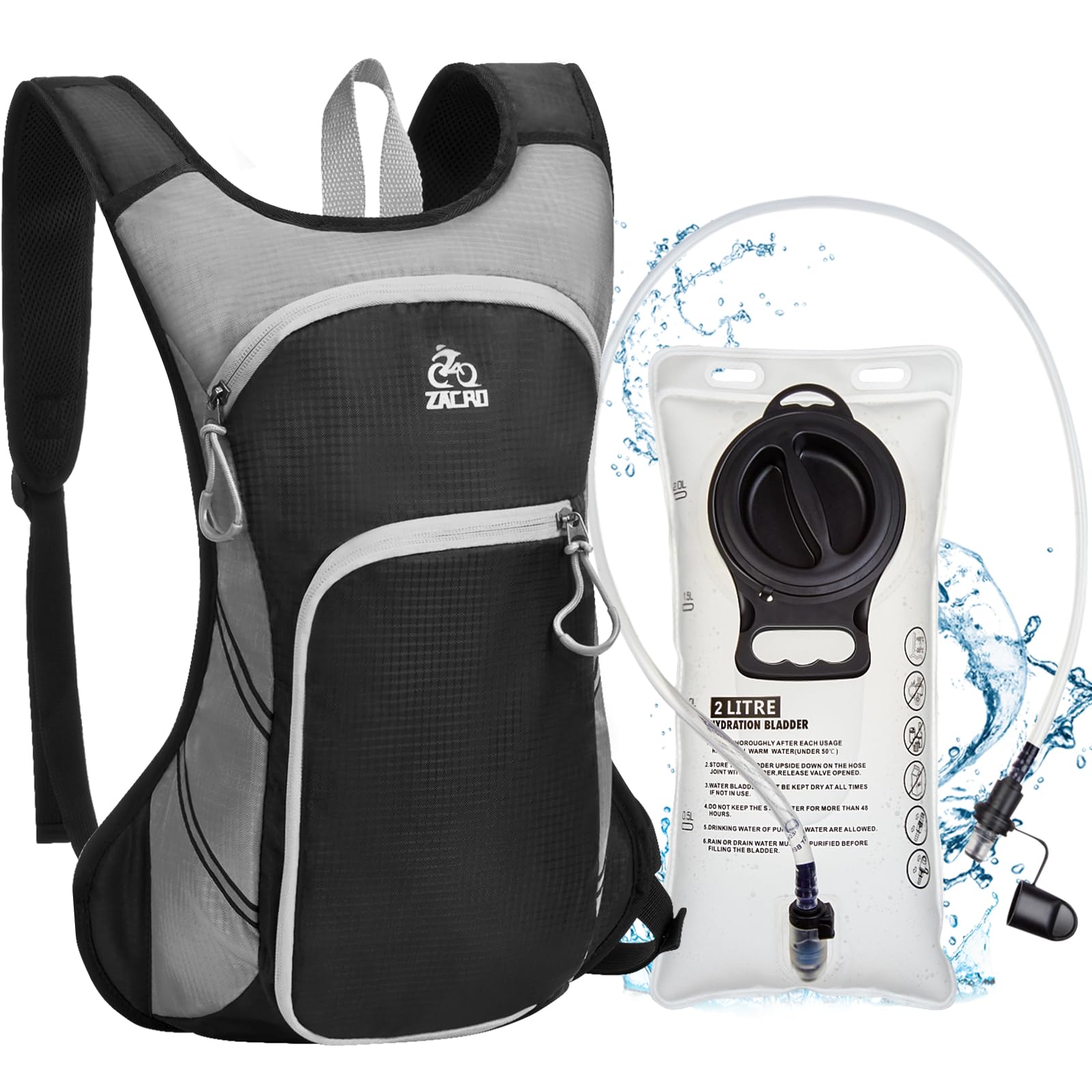 Photo 1 of Zacro Hydration Backpack, Lightweight Hiking Backpack with 2L TPU Water Bladder, Water Backpack for Running Hiking Biking Climbing and Motorcycle, Upgraded Leak Proof Hydration Pack for Men & Women