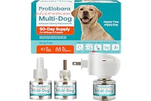 PROELOBARA Dog Calming Pheromone Anxiety Diffuser: Dog Calming Pheromones Anti Anxiety Plug Diffuser - Anti Anxiety Calming Pheromone Diffuser for Dogs - Calm Dogs Stress Relief 1 Diffuser & 2 Pheromone Refills