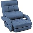 FLOGUOR 14-Position Adjustable Floor Chair, Chaise Lounge Indoor, Folding Lazy Sofa with Armrests and a Pillow Padded Adults Gaming Chairs for Living Room, Bedroom Factory Price (Blue) 8803BL