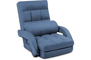 FLOGUOR 14-Position Adjustable Floor Chair, Chaise Lounge Indoor, Folding Lazy Sofa with Armrests and a Pillow Padded Adults Gaming Chairs for Living Room, Bedroom Factory Price (Blue) 8803BL
