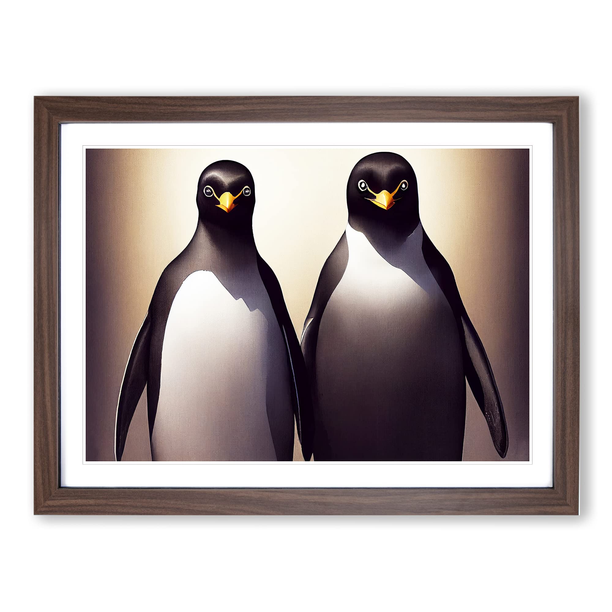 Pair Of Penguins Framed Print | A4 Walnut Framed Wall Art | Ready to Hang | Modern Nature Picture | Living Room Bedroom Lounge Office