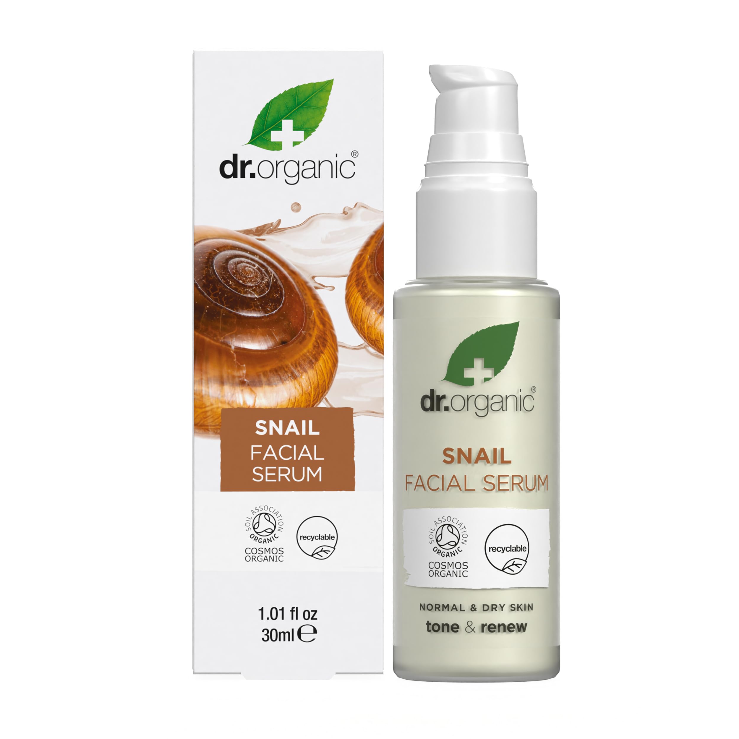 Dr Organic Snail Gel Facial Serum, Healthy-Aging, Moisturising, Mens, Womens, Natural, Vegetarian, Cruelty-Free, Paraben & SLS-Free, Organic, 30ml, Packaging May Vary