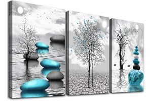 DZRWUBHS Canvas Wall Art for Living Room Wall Decor for Bedroom Bathroom Black and White Paintings Modern 3 Piece Framed Canvas Art Prints Ready to Hang Inspirational Abstract Blue Pictures Home Decorations