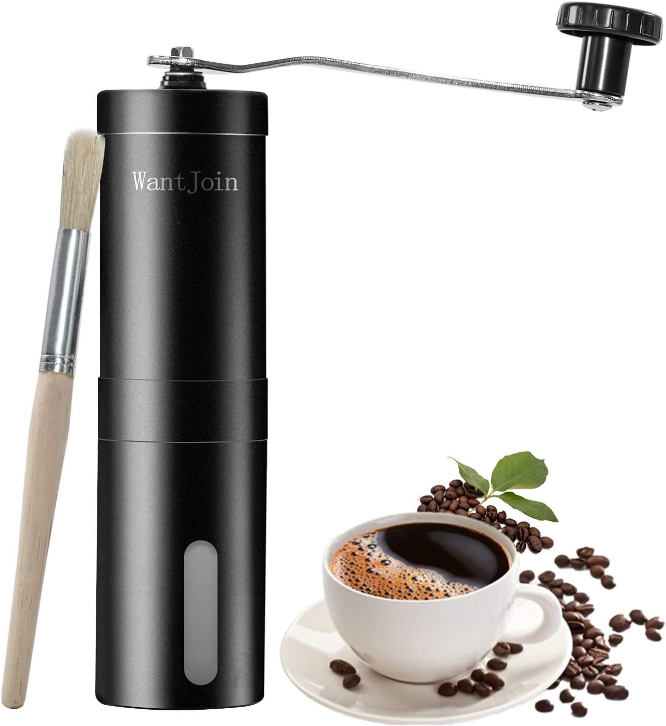 WantJoin Manual Coffee Grinder with Conical Burr Mill & Brushed Black Stainless Steel, Hand Setting the Particle Size ,Suitable for Aeropress, Drip Coffee, Espresso, French Press, Turkish Brew (Black plated)