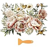 beinkmake 3 Sheets Vintage Flower and Bird Rub on Transfers for Crafts and Furniture 12&times;6inch Floral Peony Rose Furniture Transfer Stickers for Wood Furniture Cabinet Dressers Home Decor