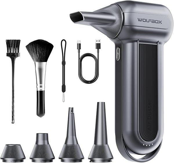 WOLFBOX MF100 Electric Air Duster-150000RPM Super Power Cordless Air Duster, wiederaufladbare Luftgebläse, 3-Gang einstellbare Mini-Gebläse, Staubgebläse für Computer, Tastatur, Outdoor, Haus und Auto