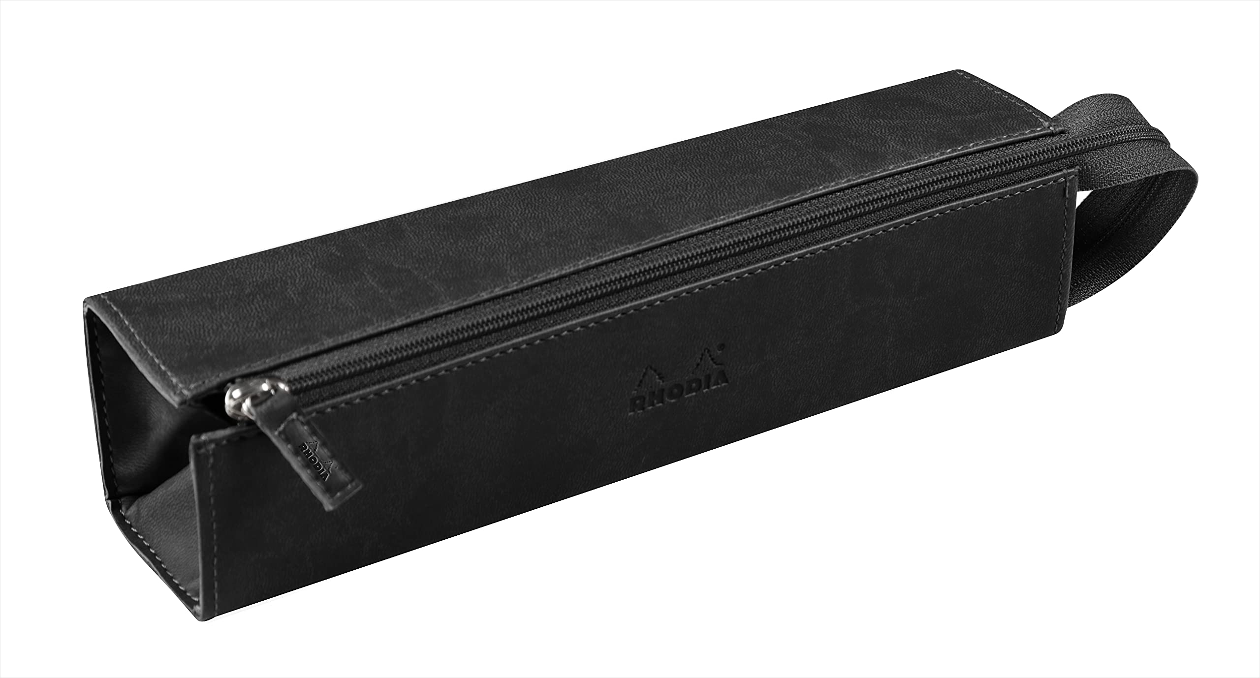 RHODIA 319012C - Pencil case Rhodiarama Black - 23x5x5 cm - Flat opening for use as a pencil case - Faux leather - Storage for pens, pencils, markers, small supplies