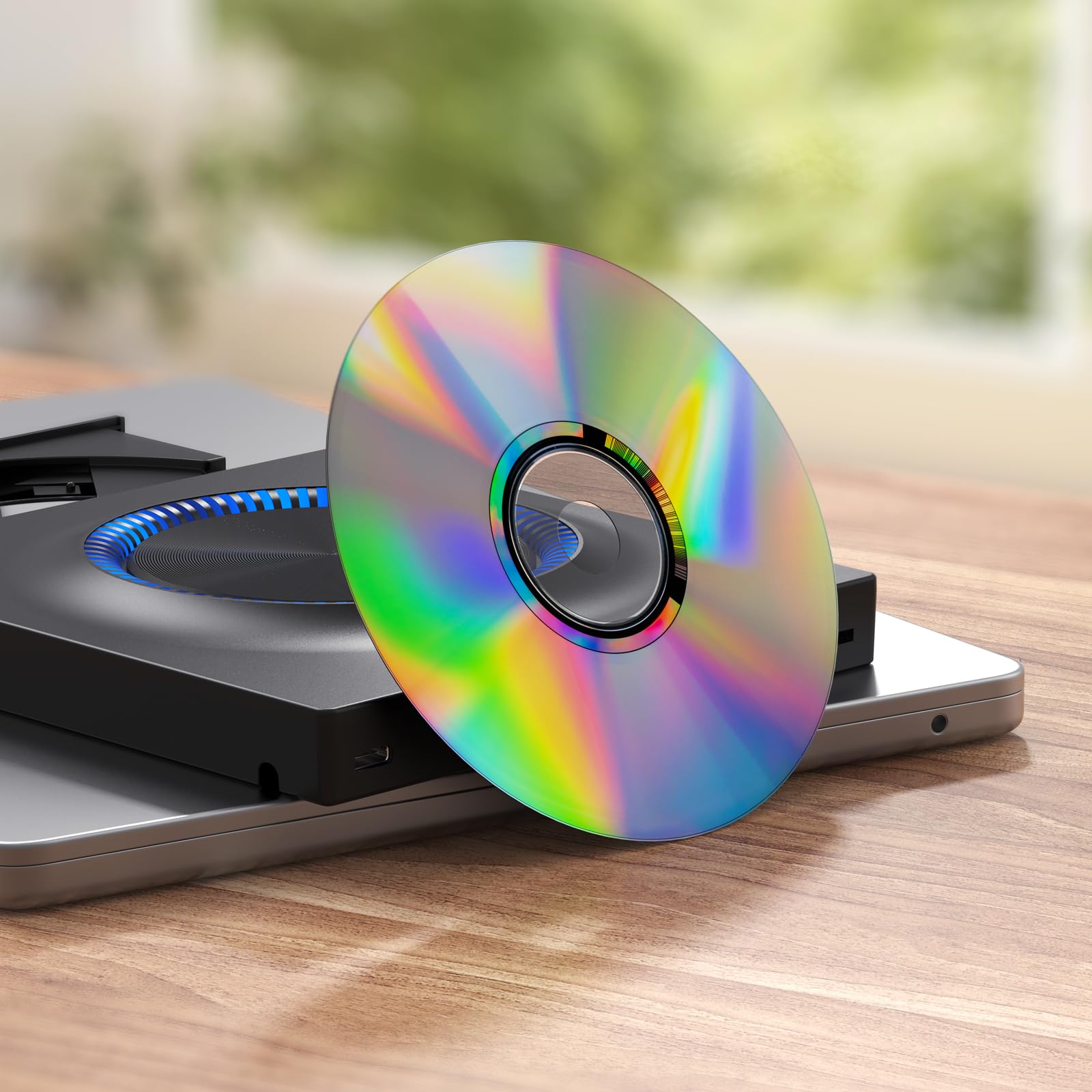 ROOFULL External DVD Drive, CD Drive Burner DVD Player with USB 3.0 & USB-C Hub and SD Card Reader, Portable DVD CD ROM +/-RW Disk Drive Writer for Laptop Mac Windows 11/10/8/7 Linux Computer PC