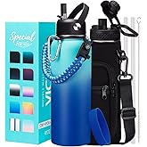 Metal Water Bottle 40oz - Stainless Steel Water Bottles with Straw Spout Lid, Sleeve Carry Strap, Vacuum Insulated, Leak Proof, BPA Free Water Jug, Modern Reusable Waterbottle Gym Biking Camping