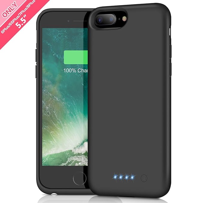 Akku Hülle für iPhone 6 Plus/6s Plus/7 Plus/8 Plus, 8500mAh Tragbare Ladebatterie Zusatzakku Externe Handyhülle Wiederaufladb