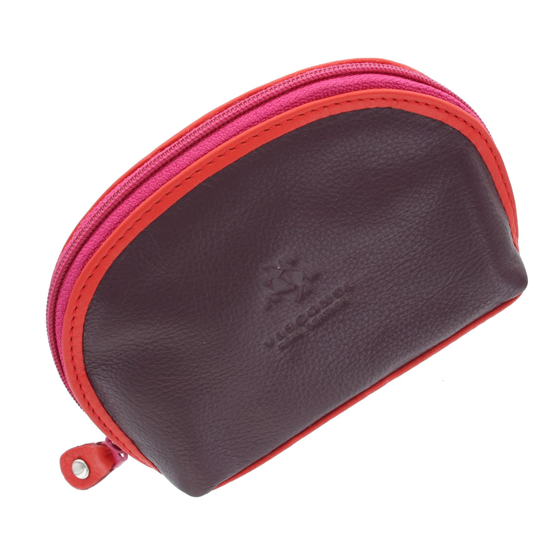 Visconti Rainbow Collection Zip Top Leather Malay Coin Purse with Keyring RB63 Plum Multi
