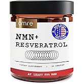 OMRE NMN + Resveratrol Supplement 99% Purity for Cellular Energy, NAD+ Boost | Highly Bioavailable Nicotinamide Mononucleotide Supplement Resveratrol 500mg & NMN 500mg, Made in USA, 60 Capsules