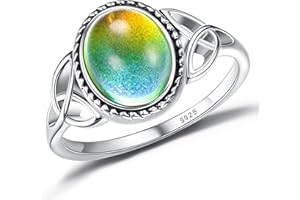 ADRAMATA 925 Sterling Silver Mood Ring for Women Vintage Celtic Knot Rings Jewelry 18K White Gold Plated Oval Solitaire Mood Ring Temperature Control Color Change Mood Ring