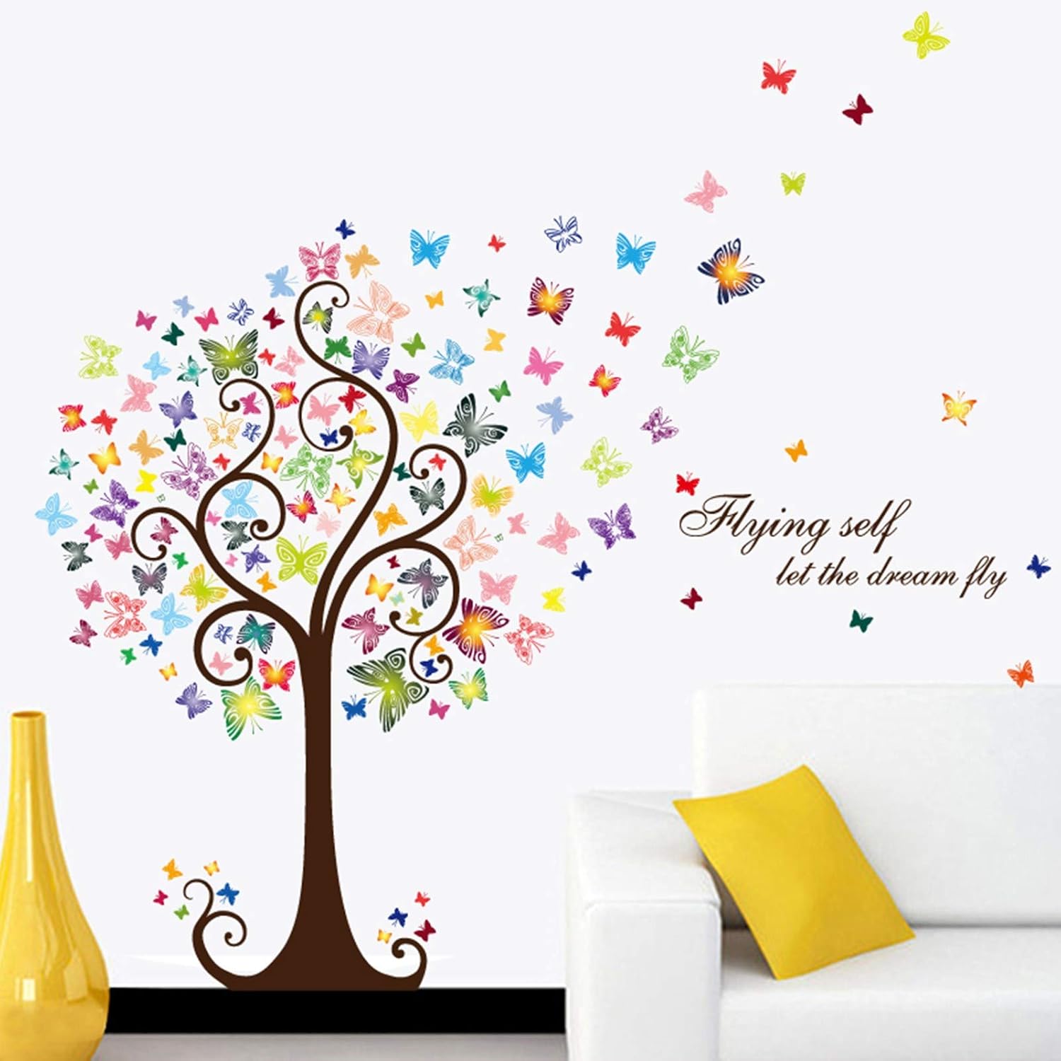 Cartoon Heart Tree Butterfly Wall Decals Removable Wall Decor Decorative Painting Supplies Wall Treatments Stickers for Girls Kids Living Room Bedroom