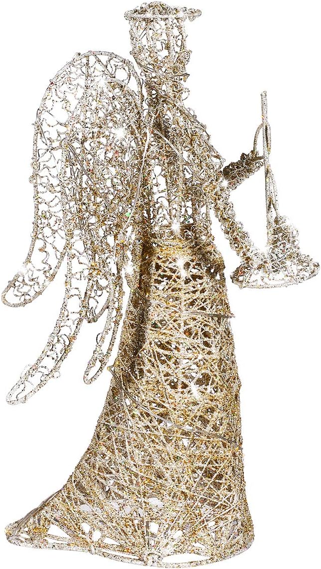 Tree Toppers - ABOOFAN Angel Christmas Tree Topper Gold Glitter Christmas Treetop Decoration Coated Metal Angel Xmas Tree Topper Ornaments for Holiday Home Office Shopping Mall Decor