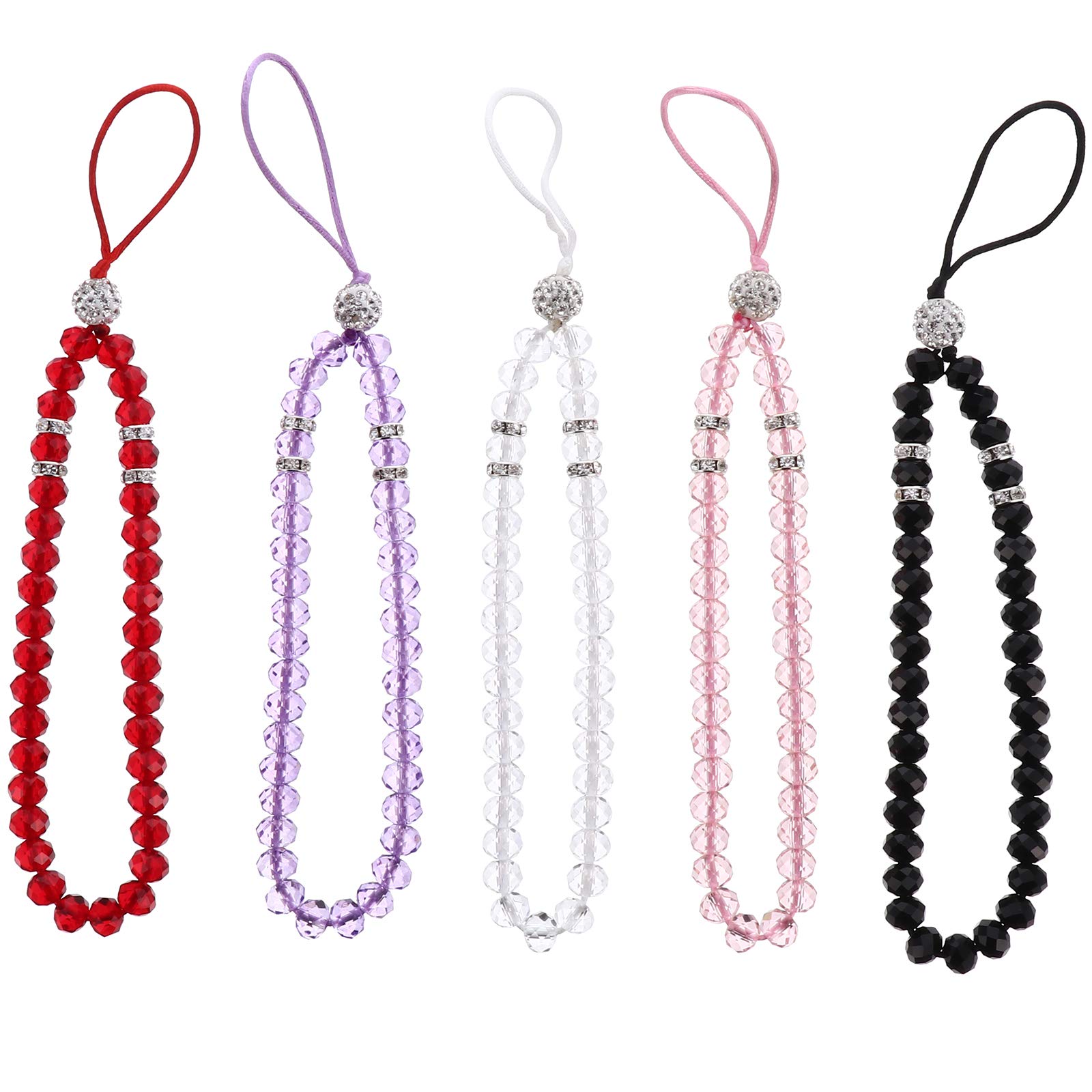 iplusmile 5pcs Non-slip Phone Lanyards Crystal Beads Hand Wrist Strap Short String Phone Supplies