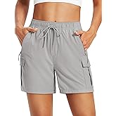 MAGCOMSEN Women's 5'' Hiking Cargo Shorts UPF 50 Quick Dry Lightweight Athletic Golf Outdoor Summer with Zipper Pockets