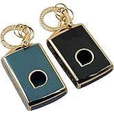 2 Pcs for Volvo Key Fob Cover XC90 XC60 S60 XC40 Keyless Full Covered Key Protector Shell TPU Fashion Golden Edge Key Case (V-(Black Grey)-B)