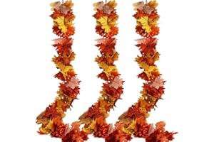 HANDIC 3pack Fall Garland Maple Leaf Garlands 5.9Ft/Piece Fall Maple Leaves Garland Hanging Vine Garlands Artificial Autumn Foliage Thanksgiving Christmas Decor (3, Orange)