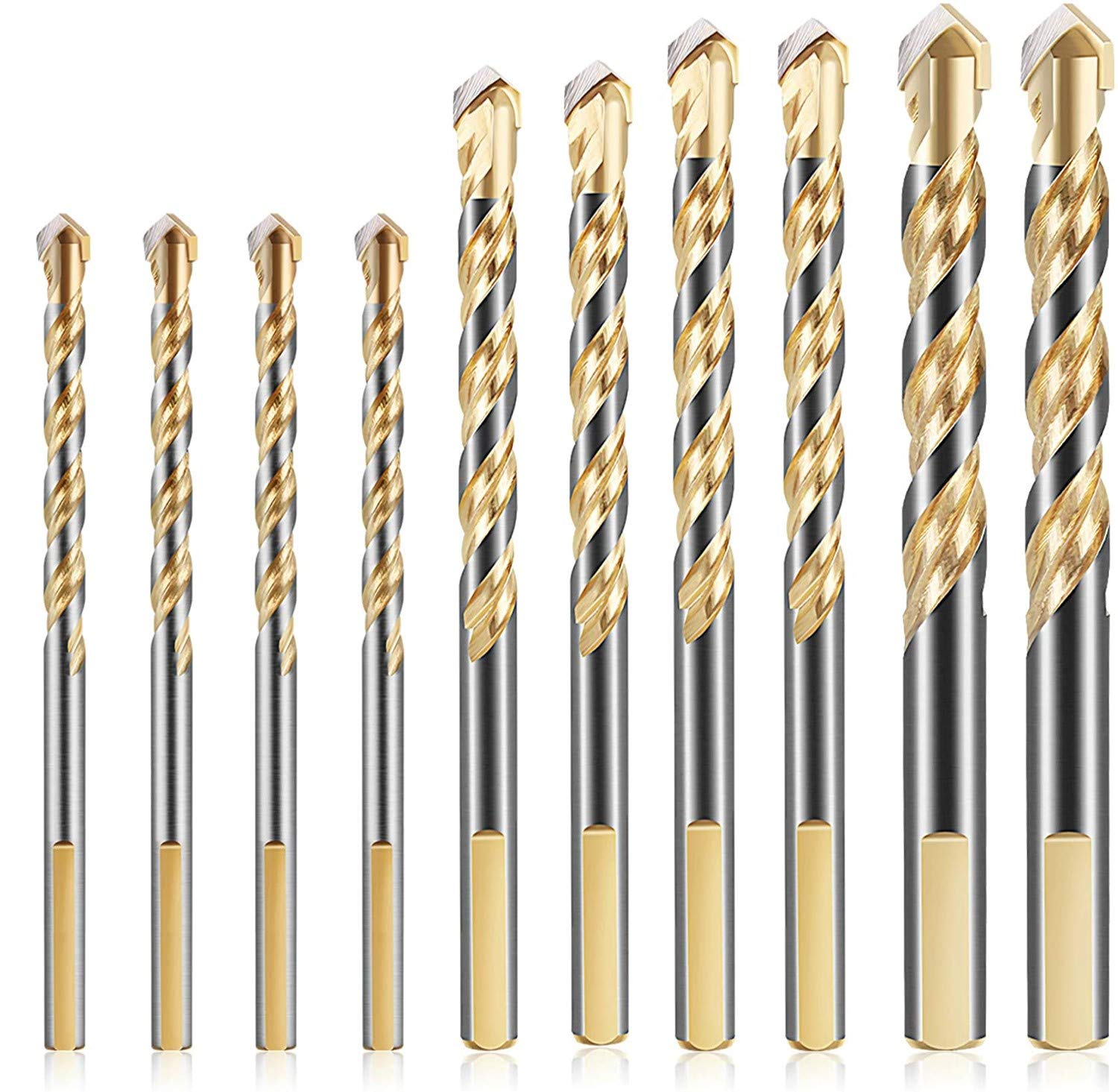 KAHEIGN 10Pcs Masonry Drill Bits, 6/8 /10 /12mm Tungsten Carbide Drill Bit Set for Porcelain Ceramic Tile Concrete Brick Wall Glass Mirrors Plastic Masonry Wood